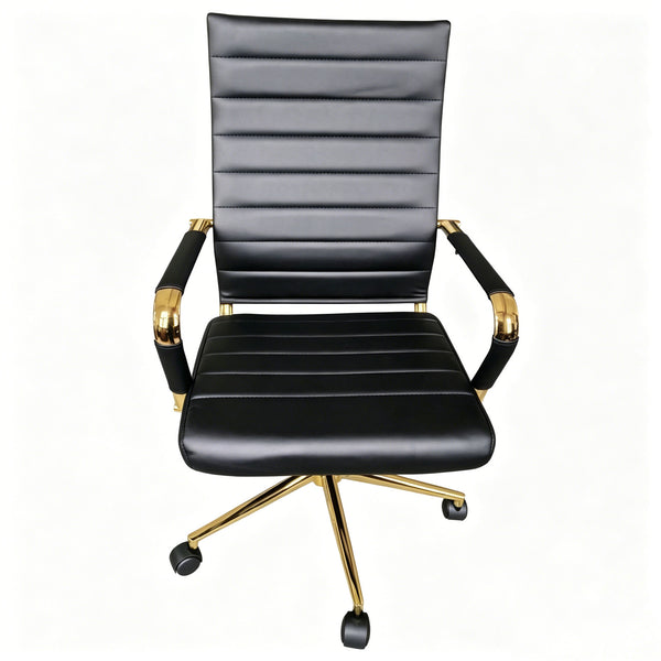 Ribbed PU Leather Office Chair with Armrests and Reclining Backrest