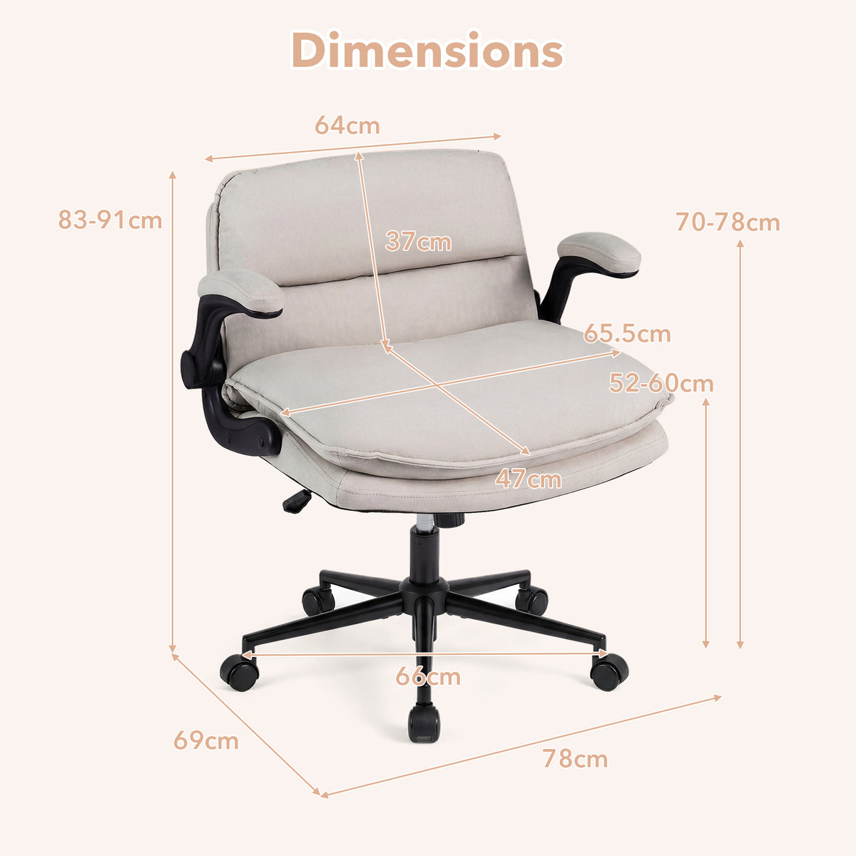 Criss Cross Chair on Wheels with Flip-up Arms Adjustable Height