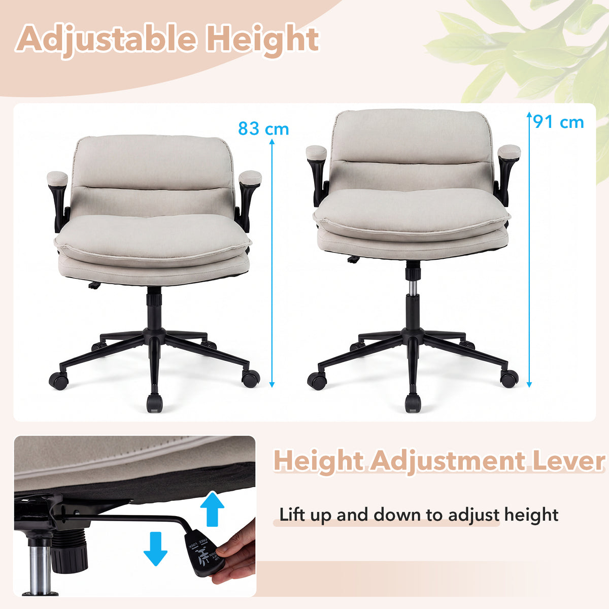 Criss Cross Chair on Wheels with Flip-up Arms Adjustable Height