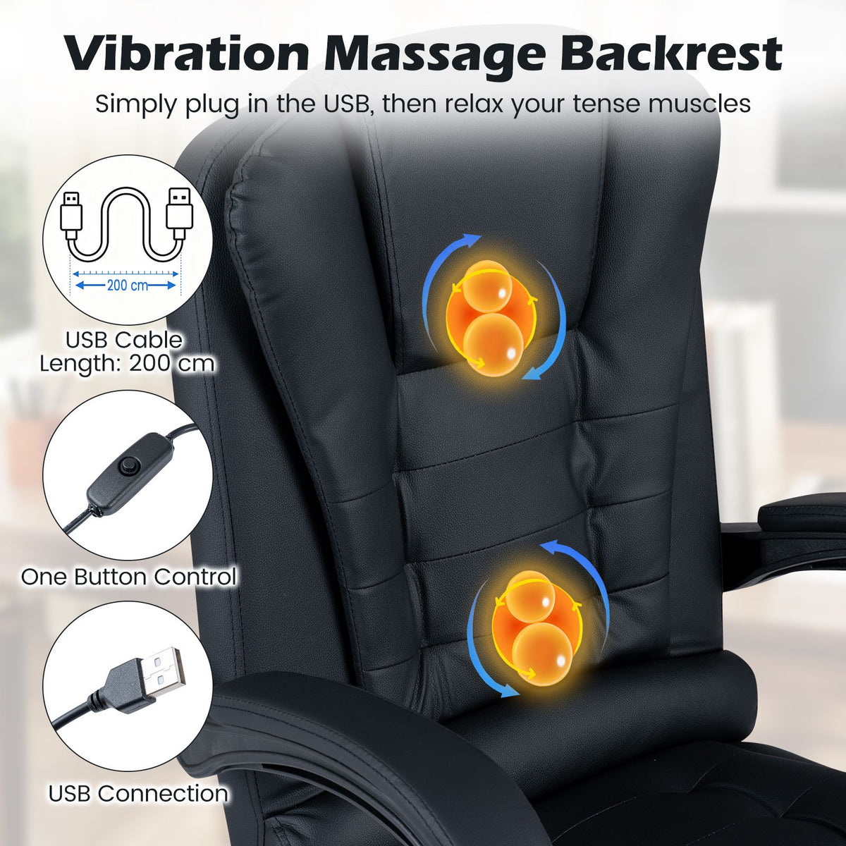 Massage Office Chair with Footrest Swivel Seat and Adjustable Reclining Backrest