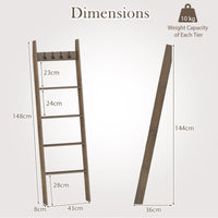 5-Tier Blanket Ladder, 148cm Bamboo Decorative Ladder Shelf