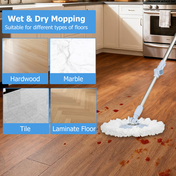 Flat Floor Mop and Bucket System with Mope Heads, Clean and Dirty Water Separation