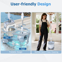 Flat Floor Mop and Bucket System with Mope Heads, Clean and Dirty Water Separation