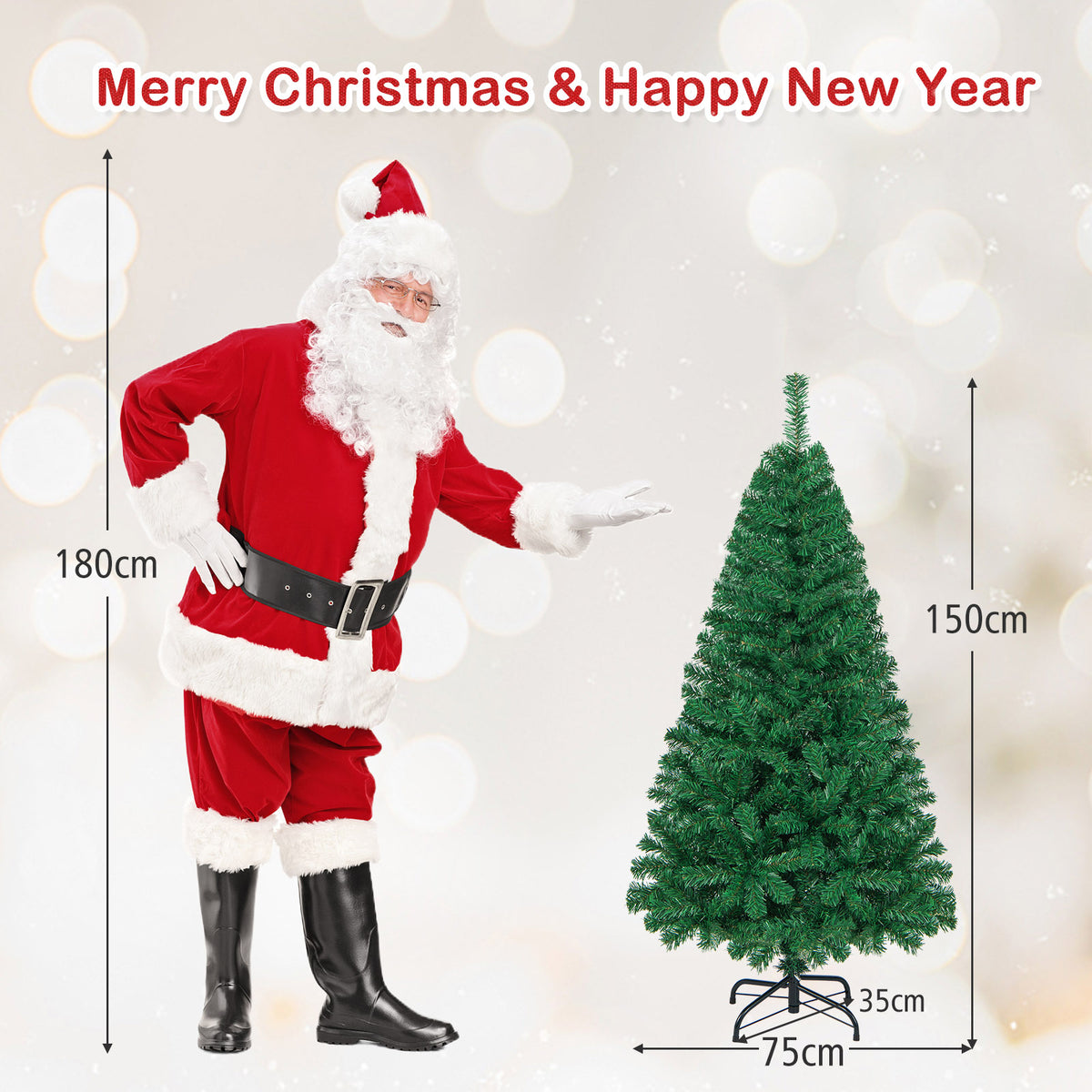 Artificial Christmas Tree Xmas Pine Tree with Solid Metal Legs