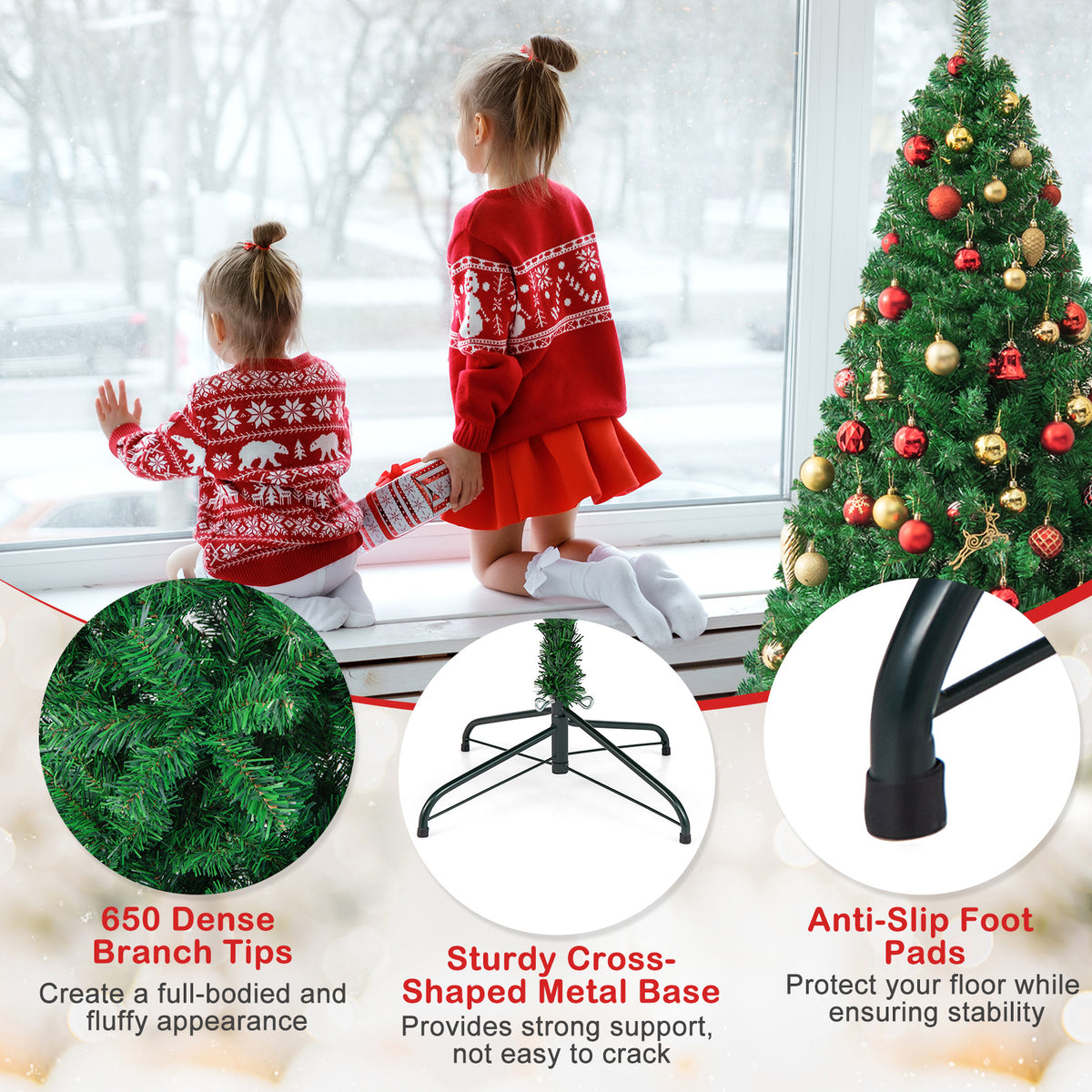 Artificial Christmas Tree Xmas Pine Tree with Solid Metal Legs