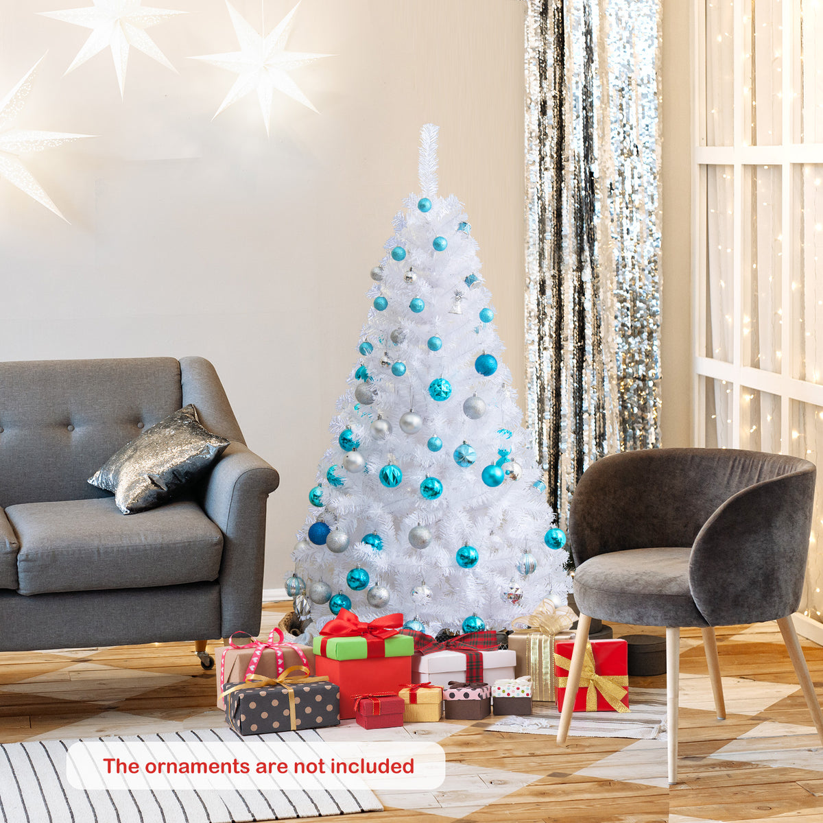 White Christmas Tree, Artificial Xmas Decoration Tree with 650 PVC Branch Tips & Metal Stand
