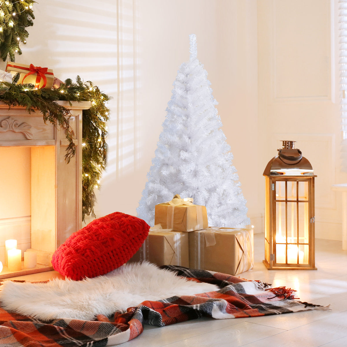 White Christmas Tree, Artificial Xmas Decoration Tree with 650 PVC Branch Tips & Metal Stand
