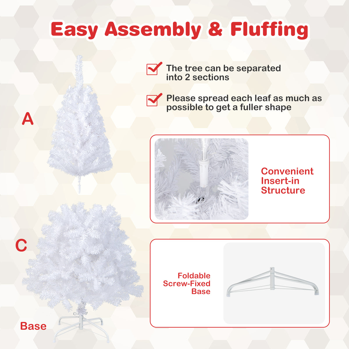 White Christmas Tree, Artificial Xmas Decoration Tree with 650 PVC Branch Tips & Metal Stand