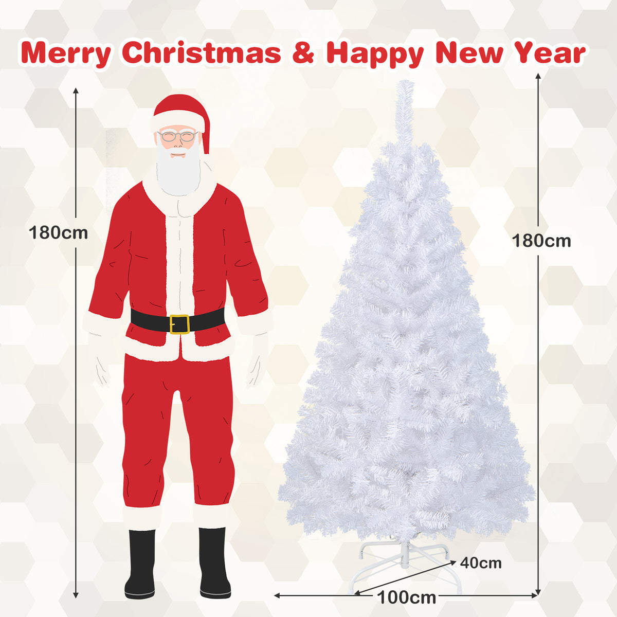 White Christmas Tree, Artificial Xmas Decoration Tree with 650 PVC Branch Tips & Metal Stand