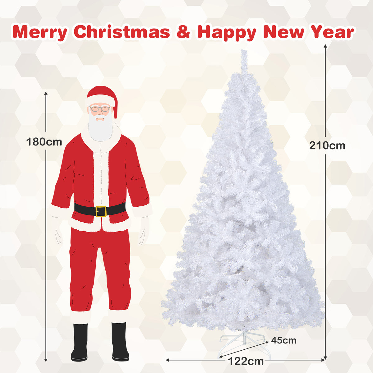 White Christmas Tree, Artificial Xmas Decoration Tree with 650 PVC Branch Tips & Metal Stand