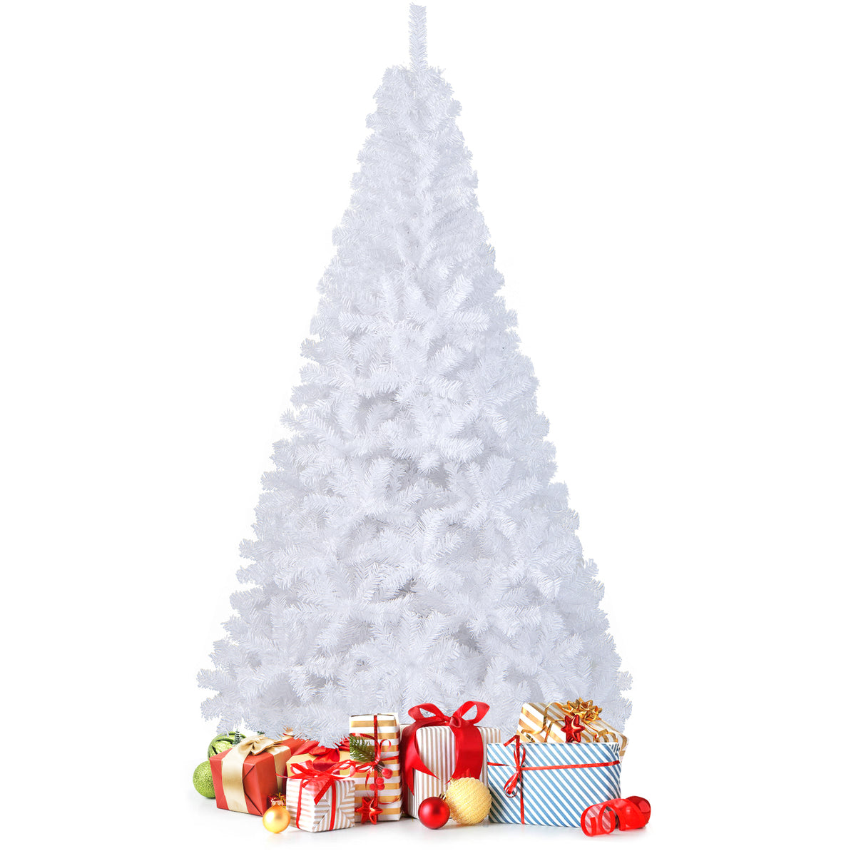 White Christmas Tree, Artificial Xmas Decoration Tree with 650 PVC Branch Tips & Metal Stand