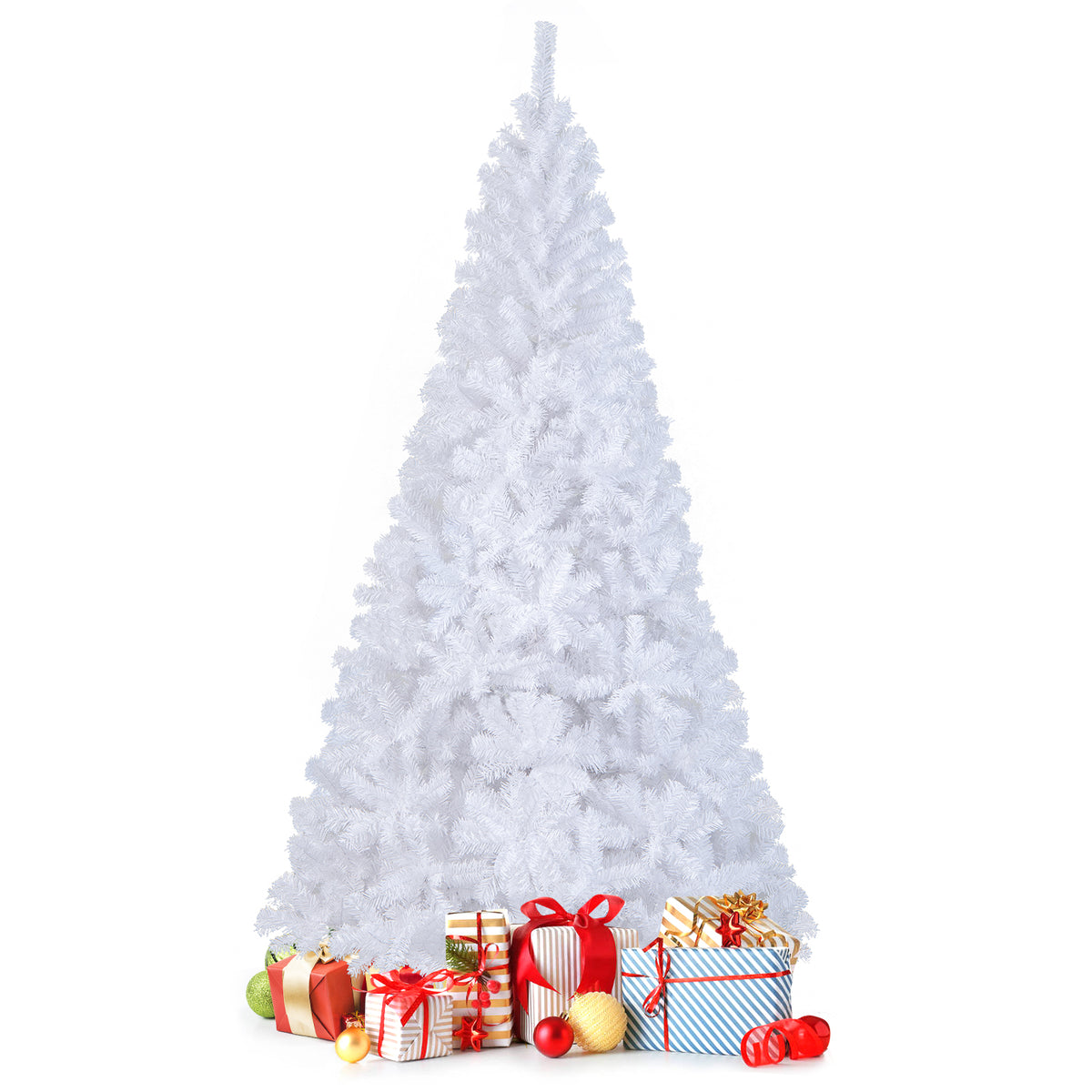 White Christmas Tree, Artificial Xmas Decoration Tree with 650 PVC Branch Tips & Metal Stand