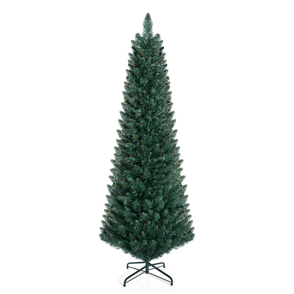 1.5/1.8/2.1/2.4/2.7 M Green Pencil Christmas Tree with 400 PVC Branch Tips and Foldable Sturdy Metal Stand
