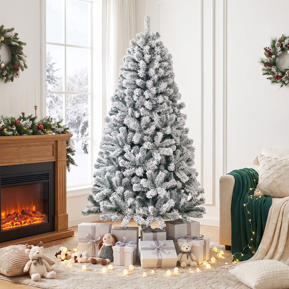 Christmas Tree, Snow Flocked Hinged Pine Tree