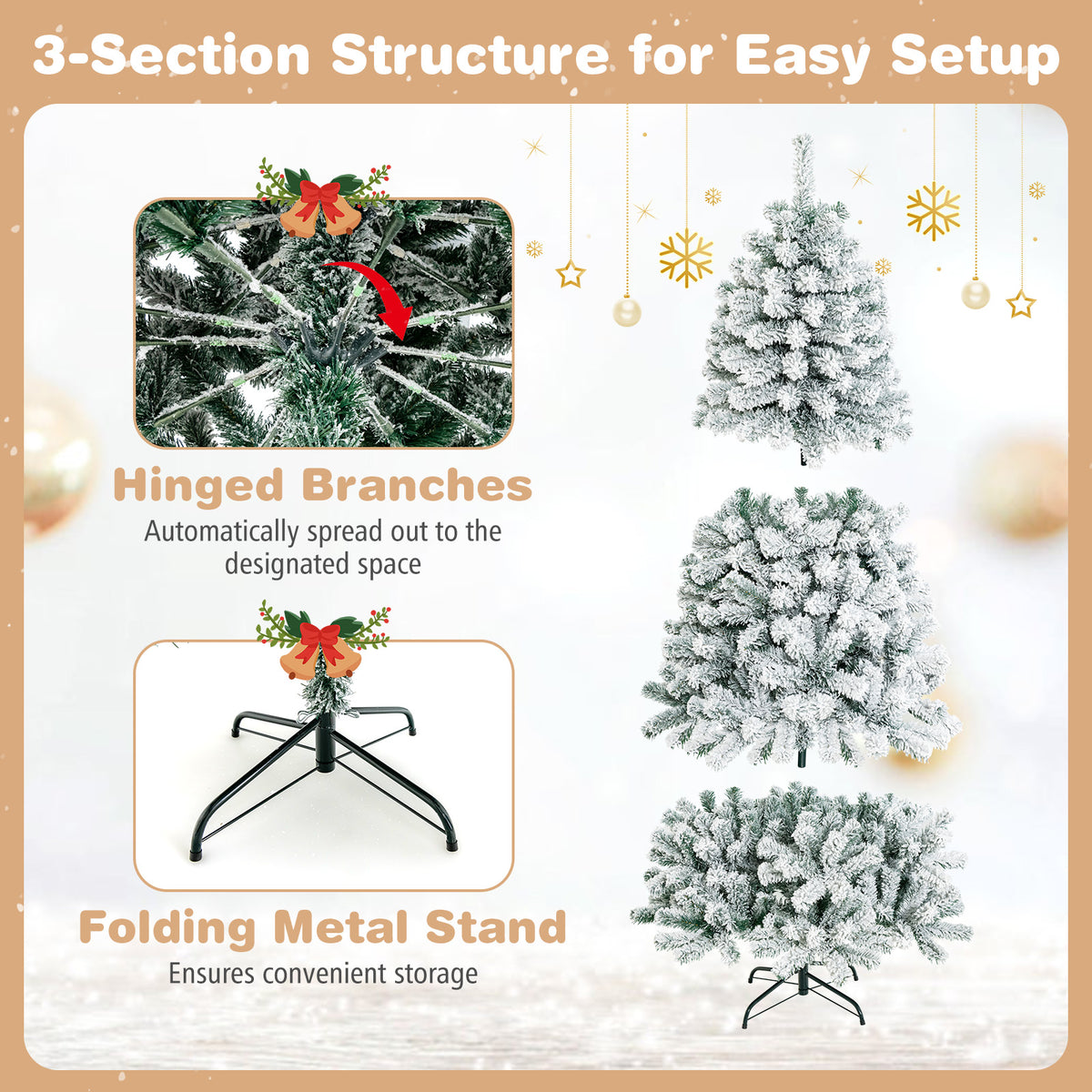 Christmas Tree, Snow Flocked Hinged Pine Tree