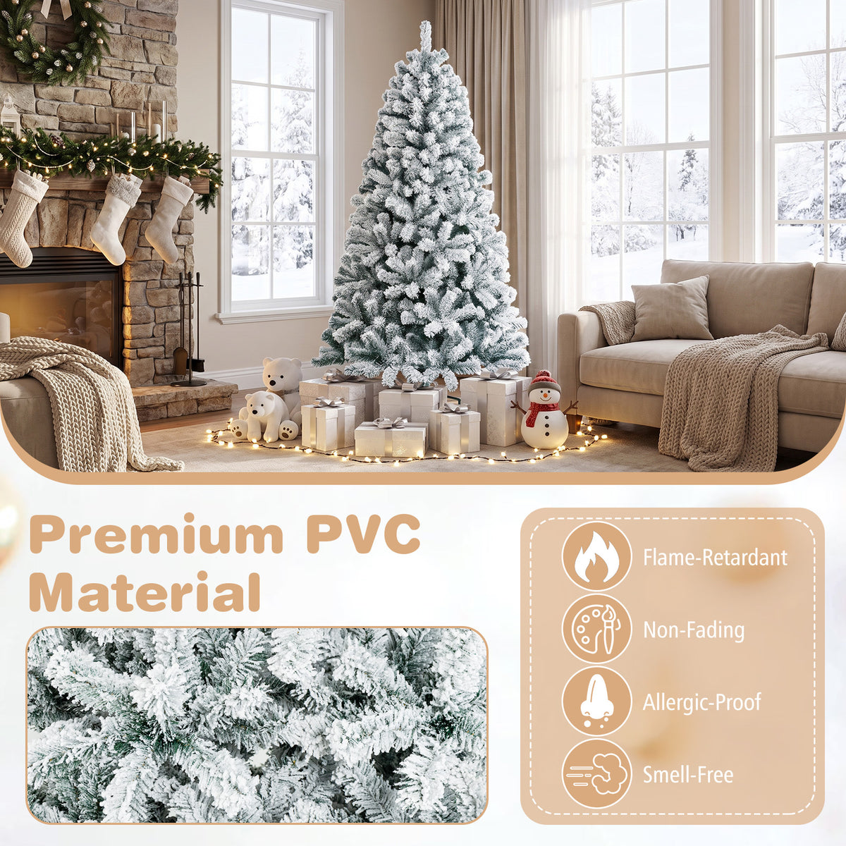 Christmas Tree, Snow Flocked Hinged Pine Tree