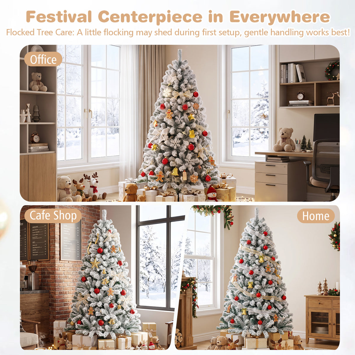 Christmas Tree, Snow Flocked Hinged Pine Tree