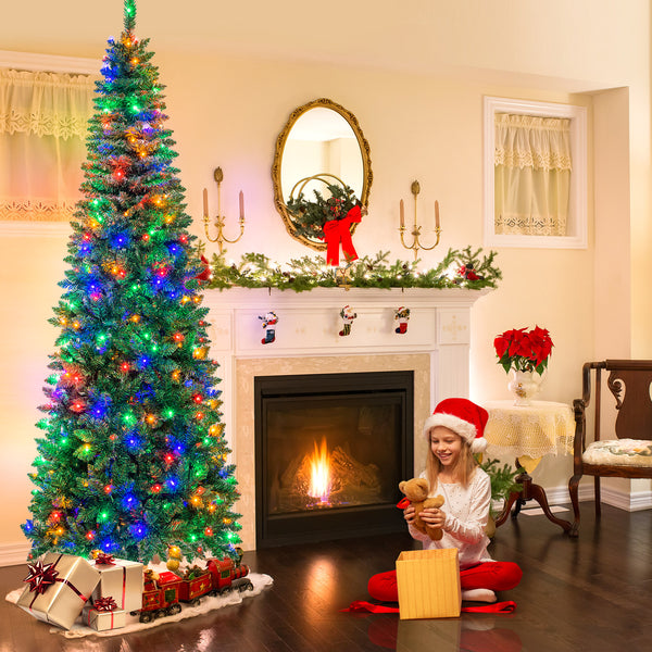 1.37/1.98/2.29 M Artificial Pencil Christmas Tree with Tips and LED Lights