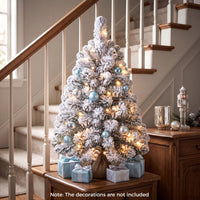 60cm Mini Snow-Flocked Christmas Tree, Pre-lit Tabletop Xmas Tree w/ 30 Warm White LED lights, Timer, Burlap Base, 65 PVC Branch Tips, Battery-Operated Desktop Decoration Tree for Holiday