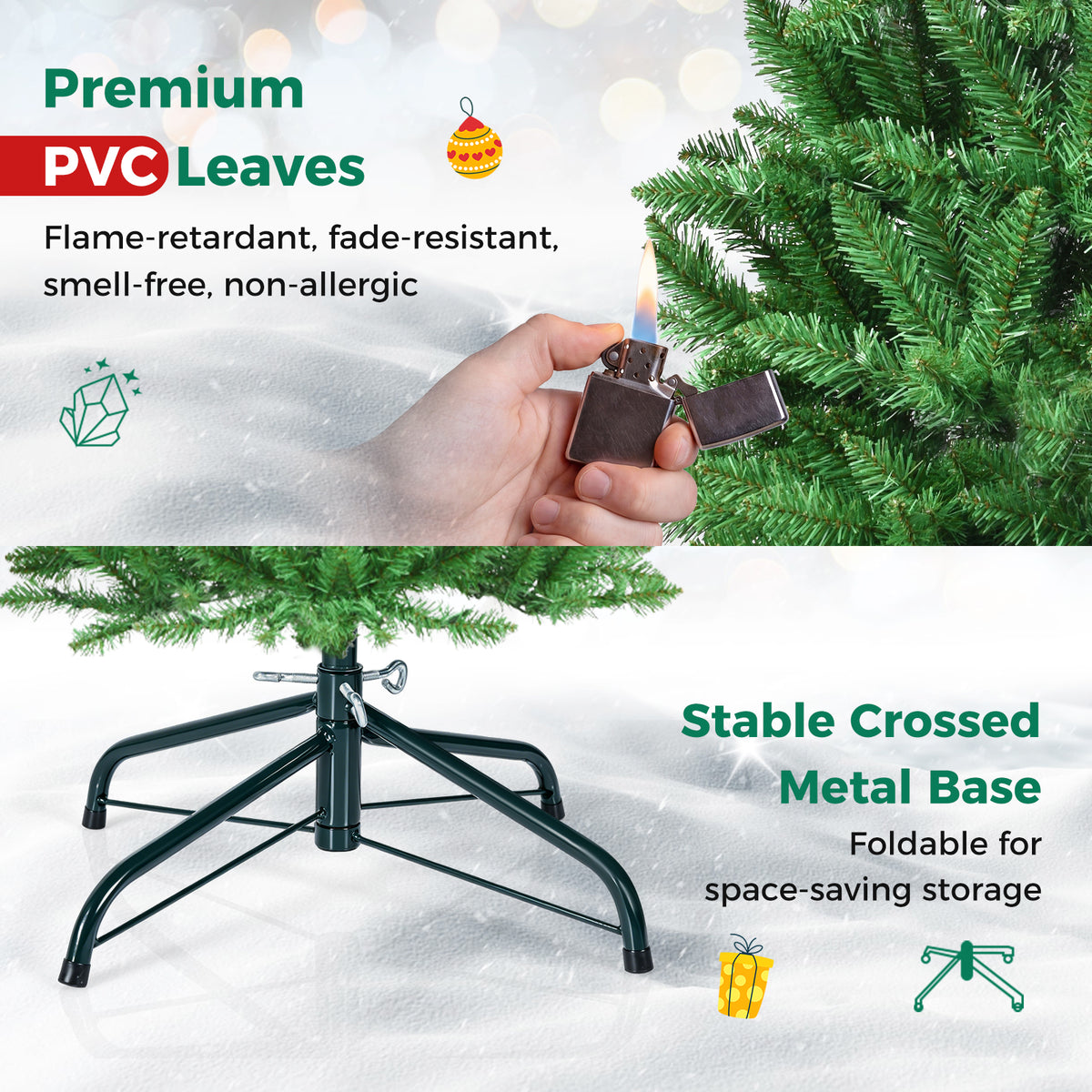 Pre Lit Christmas Tree Slim LED Xmas Tree Home Christmas Decoration Lights Green Outdoor