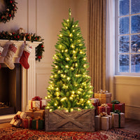 Pre Lit Christmas Tree Slim LED Xmas Tree Home Christmas Decoration Lights Green Outdoor