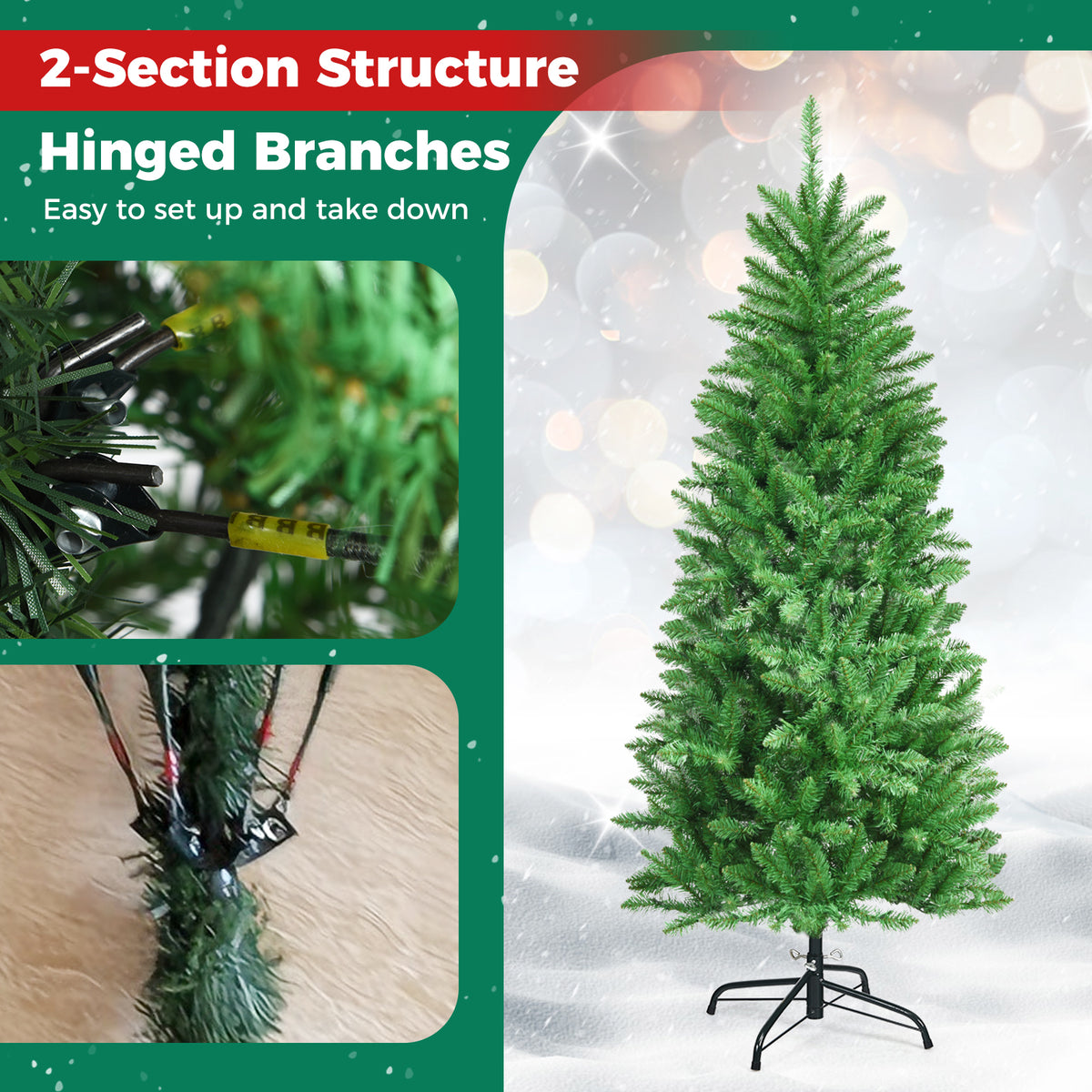 Pre Lit Christmas Tree Slim LED Xmas Tree Home Christmas Decoration Lights Green Outdoor