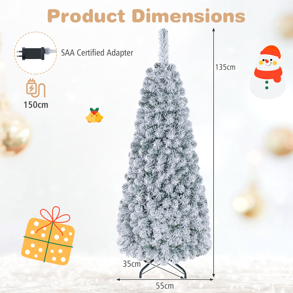 1.4/1.8/2.27M Snow Flocked Prelit Christmas Tree with LED Lights