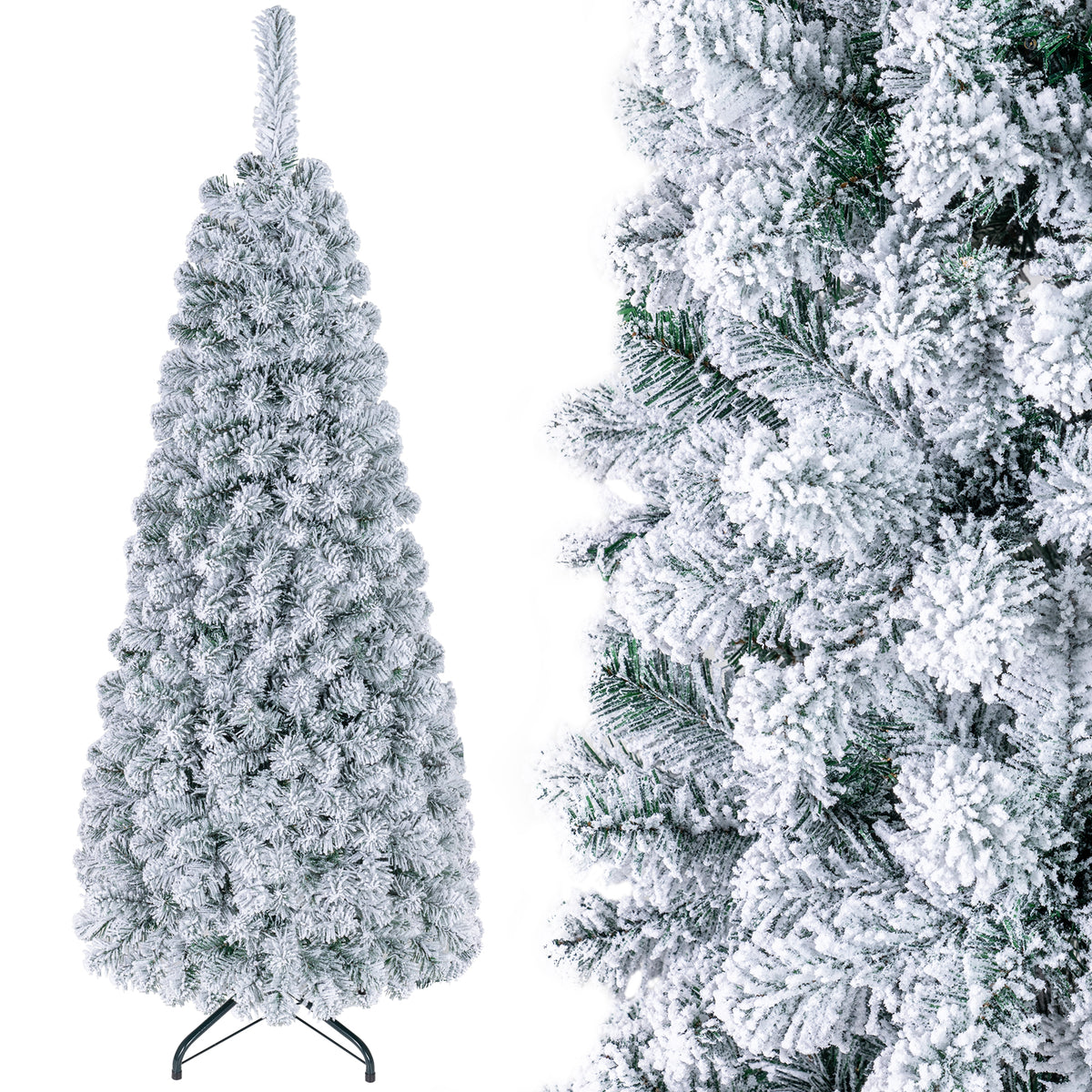 1.4/1.8/2.27M Snow Flocked Prelit Christmas Tree with LED Lights