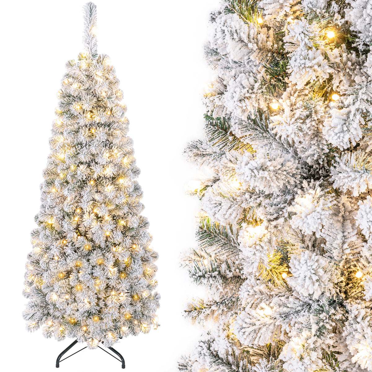 1.4/1.8/2.27M Snow Flocked Prelit Christmas Tree with LED Lights