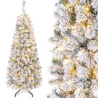 1.4/1.8/2.27M Snow Flocked Prelit Christmas Tree with LED Lights