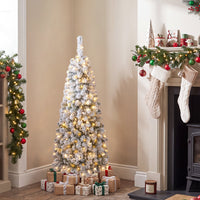 1.4/1.8/2.27M Snow Flocked Prelit Christmas Tree with LED Lights