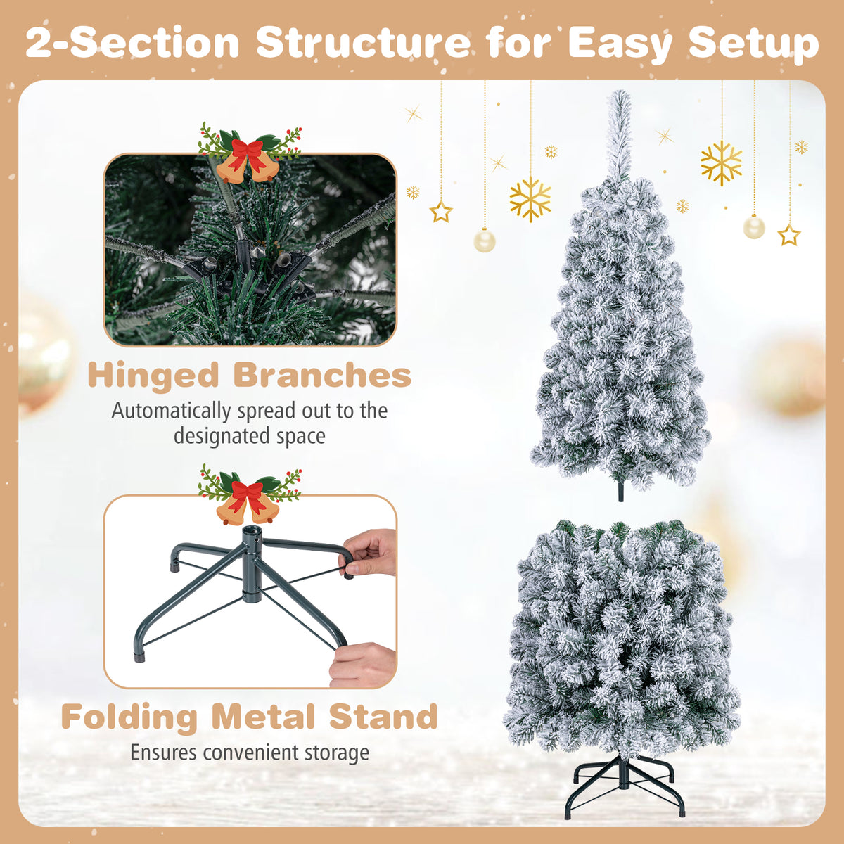 1.4/1.8/2.27M Snow Flocked Prelit Christmas Tree with LED Lights