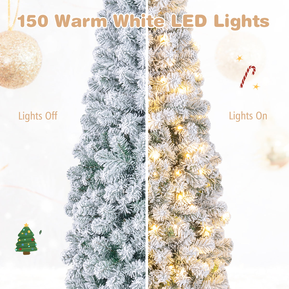 1.4/1.8/2.27M Snow Flocked Prelit Christmas Tree with LED Lights