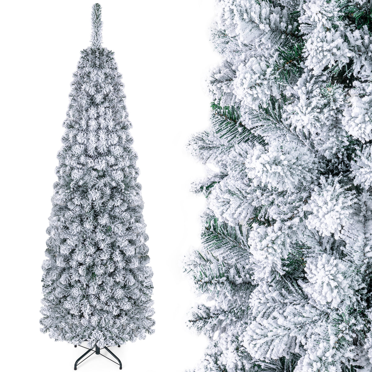 1.4/1.8/2.27M Snow Flocked Prelit Christmas Tree with LED Lights