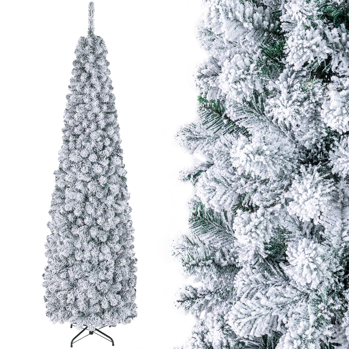 1.4/1.8/2.27M Snow Flocked Prelit Christmas Tree with LED Lights