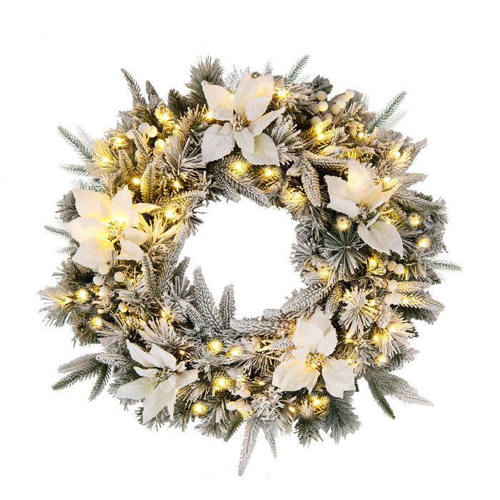 Christmas Wreath, 60CM/24 Inch Pre-Lit Snow Flocked Xmas Wreath