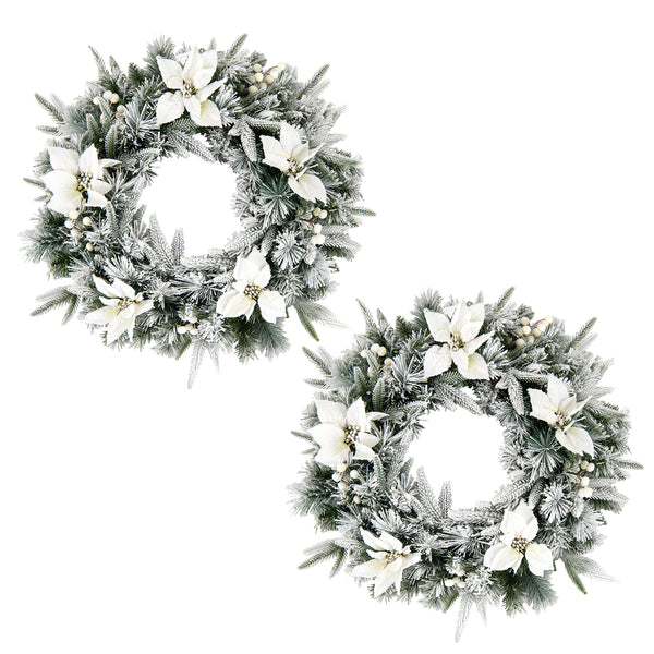 Christmas Wreath, 60CM/24 Inch Pre-Lit Snow Flocked Xmas Wreath