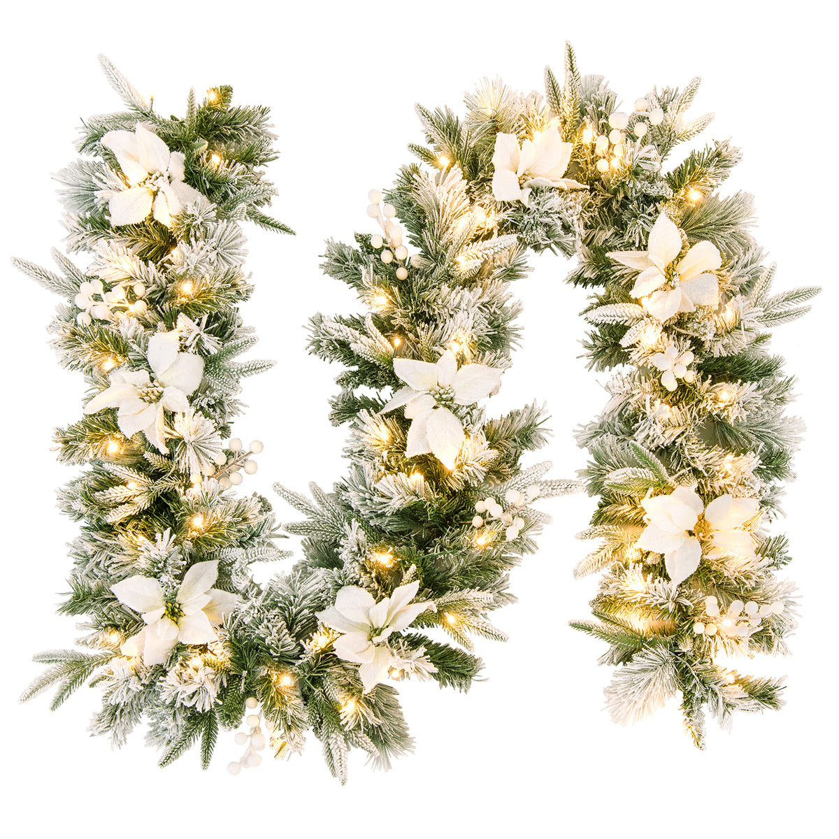 2.8 M Pre-Lit Flocked Christmas Garland & 60 cm Christmas Wreath