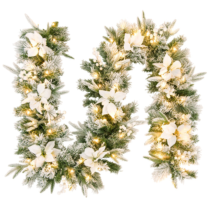 2.8 M Pre-Lit Flocked Christmas Garland & 60 cm Christmas Wreath