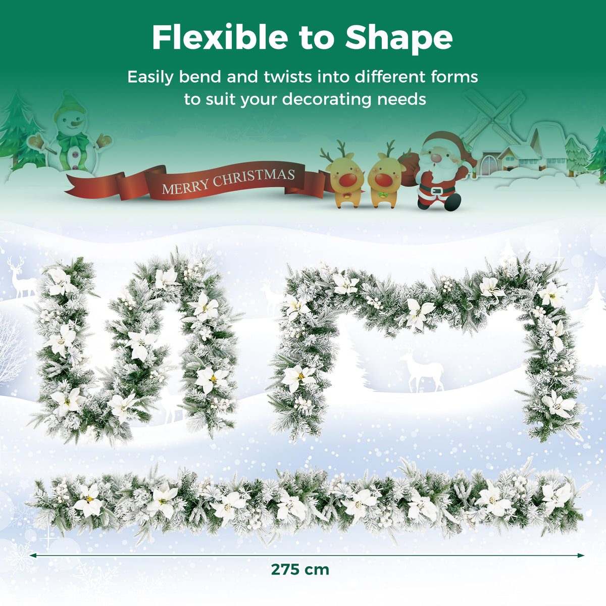 2.8 M Pre-Lit Flocked Christmas Garland & 60 cm Christmas Wreath