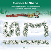 2.8 M Pre-Lit Flocked Christmas Garland & 60 cm Christmas Wreath