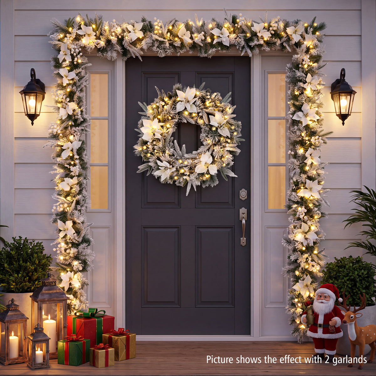 2.8 M Pre-Lit Flocked Christmas Garland & 60 cm Christmas Wreath
