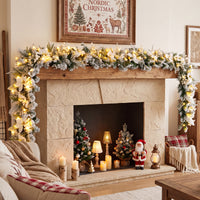 2.8 M Pre-Lit Flocked Christmas Garland & 60 cm Christmas Wreath