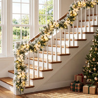 2.8 M Pre-Lit Flocked Christmas Garland & 60 cm Christmas Wreath