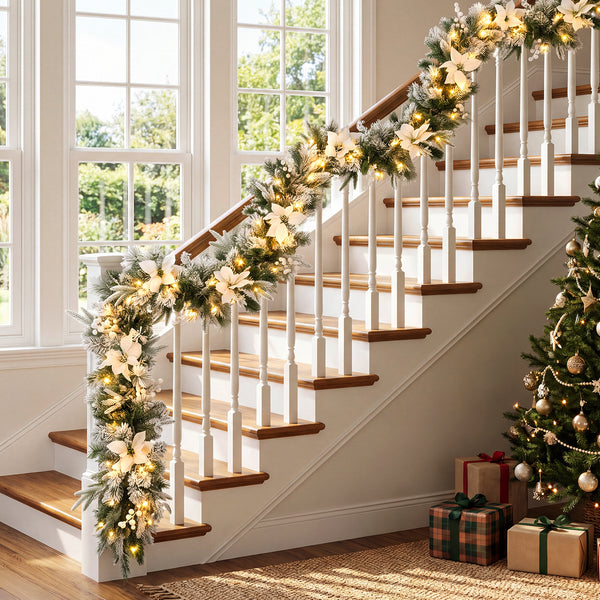 2.8 M Pre-Lit Flocked Christmas Garland & 60 cm Christmas Wreath