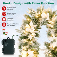 2.8 M Pre-Lit Flocked Christmas Garland & 60 cm Christmas Wreath