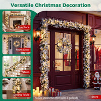 2.8 M Pre-Lit Flocked Christmas Garland & 60 cm Christmas Wreath