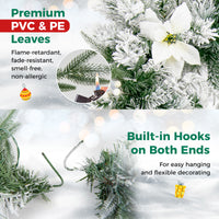 2.8 M Pre-Lit Flocked Christmas Garland & 60 cm Christmas Wreath