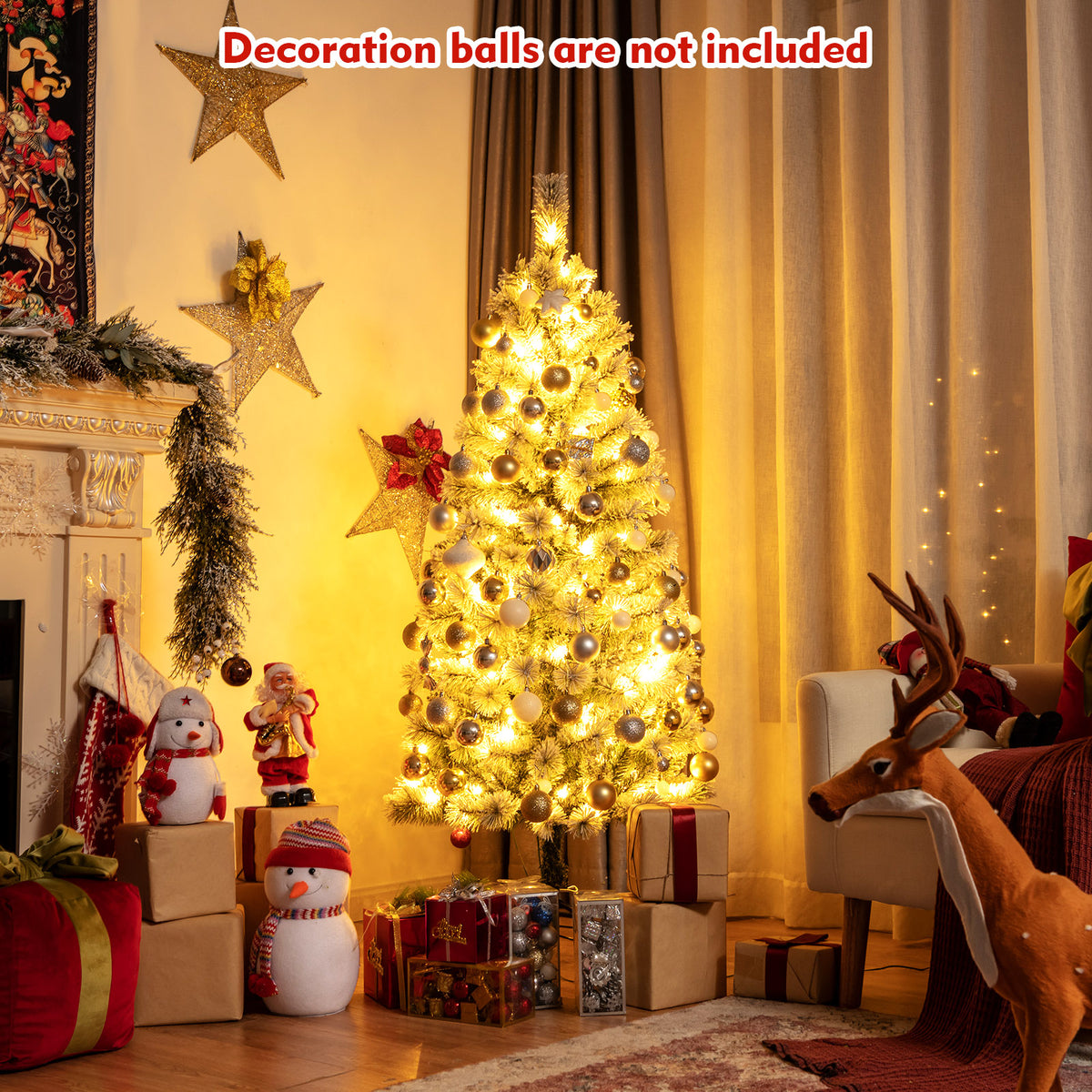 1.5M/1.8M Pre-Lit Artificial Christmas Tree Colored LED Lights Hinged Decor w/ Mixed Branches