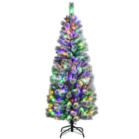 1.5M/1.8M Pre-Lit Artificial Christmas Tree Colored LED Lights Hinged Decor w/ Mixed Branches